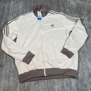 Adidas Track Jacket Mens XL White Brown Classic TT Trefoil Full Zip Retro Style